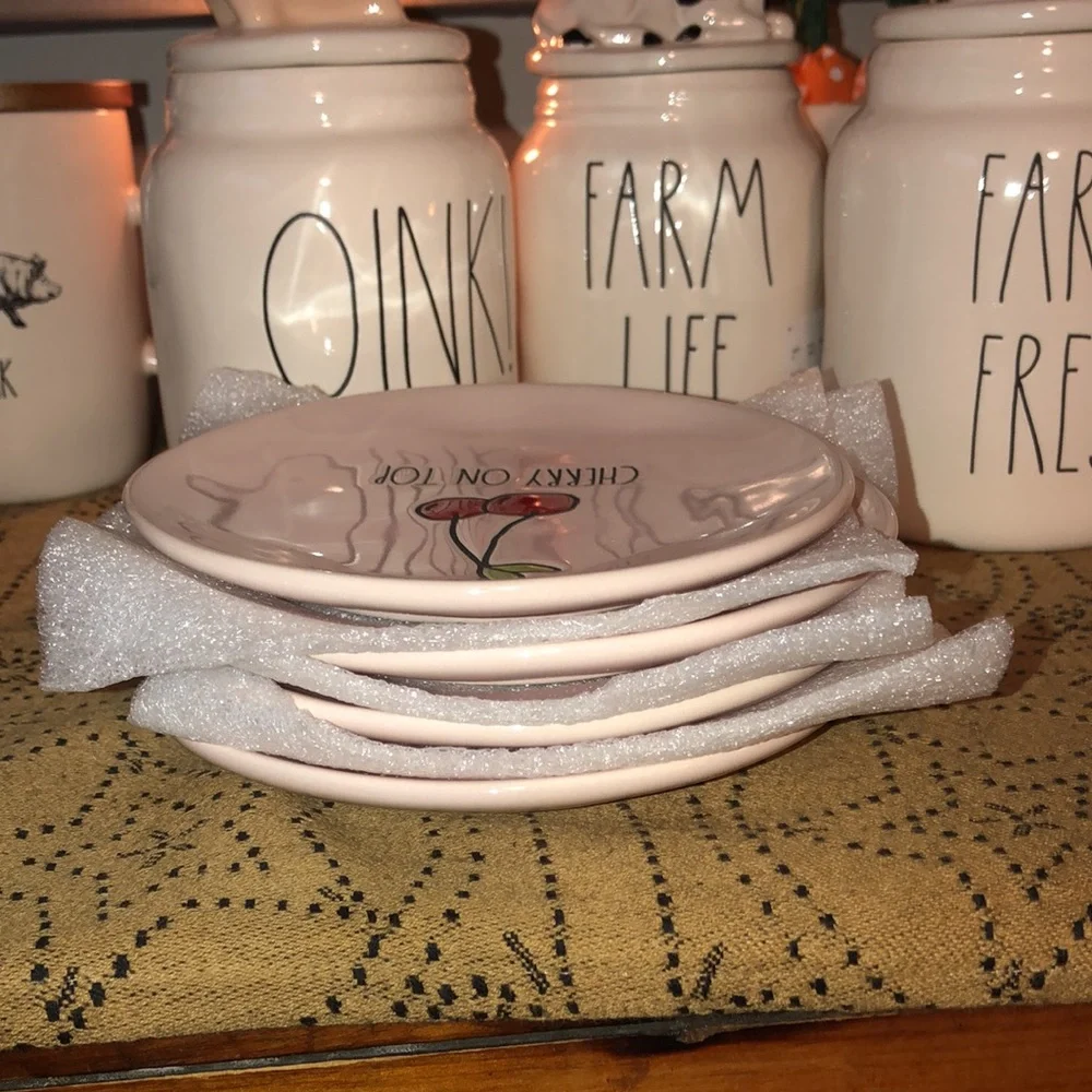 Rae Dunn CHERRY ON TOP 6” Dessert Plates Set of 4